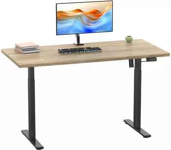 VCM E-Lona Schreibtisch elektrisch h&ouml;henverstellbar 110x80cm, Sonoma-Eiche/schwarz