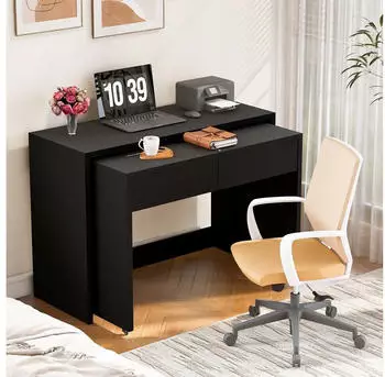 Stilvora Schreibtisch 2-in-1 ausziehbar, faltbar, mit Rollen, schwarz, 110x78x40cm