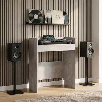 vidaXL DJ-Tisch betongrau 62x45x102cm Holzwerkstoff