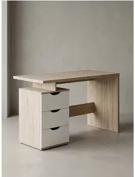 KADIMA DESIGN MASSA Schreibtisch 120x76x53cm, 3 Schubladen, Sonoma Wei&szlig;