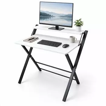 Relaxdays Schreibtisch klappbar mit Monitoraufsatz, schwarz, MDF/Metall, 70x82x56cm