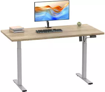 VCM E-Lona Schreibtisch elektrisch h&ouml;henverstellbar, Sonoma-Eiche/Silber, 140x50cm