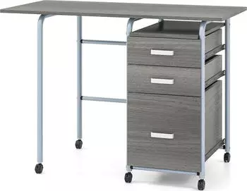 Costway Klappbarer Computertisch 105x50x75cm, 3 Schubladen, Rollen, Metallrahmen, grau (ON32571SD)