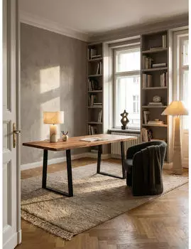 KADIMA DESIGN Schreibtisch Baumkante Akazienholz massiv, Trapezgestell schwarz, 140x80x76cm
