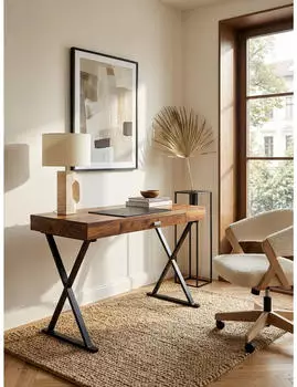 KADIMA DESIGN Schreibtisch Sheesham Massivholz / Metall, 1 Schublade, 120x55x78cm