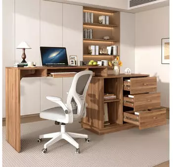 Stilvora Schreibtisch mit Tastaturauszug, 3 Schubladen, MDF, 110x40x75,5cm, Walnuss (KABJCSQCWW95)