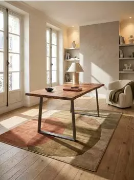 KADIMA DESIGN Schreibtisch Baumkante Akazie Massivholz, Trapezgestell Chrom, 140x80x76cm