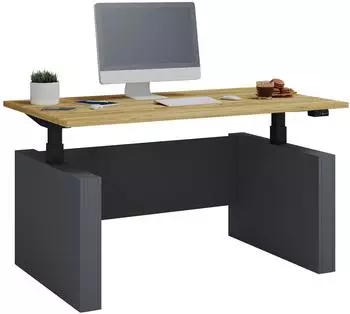 VCM Salia elektrisch h&ouml;henverstellbarer Schreibtisch 140x80cm, Anthrazit/Honig-Eiche (922373)