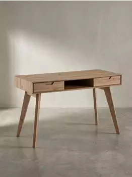 KADIMA DESIGN Schreibtisch skandinavisch 120x55x77cm, 2 Schubladen, Eichenbeine