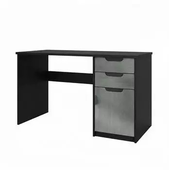Vladon Logan Schreibtisch 2 Schubladen, 1 T&uuml;r, Beton Dunkel Optik, 129x76x60cm (800000908573)