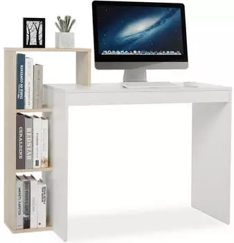 LuxusKollektion Schreibtisch mit 3-st&ouml;ckigem Regal, wei&szlig; & eiche, 110x40x92cm