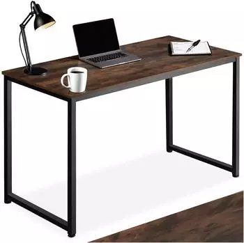 TecTake Schreibtisch Flint Holz & Stahl, industrial dunkel, rustikal (120x59x76,5cm)