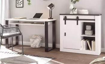 Furn.Design Stove B&uuml;rom&ouml;bel-Set 2-teilig, wei&szlig; Pinie/anthrazit, Schreibtisch & Aktenschrank