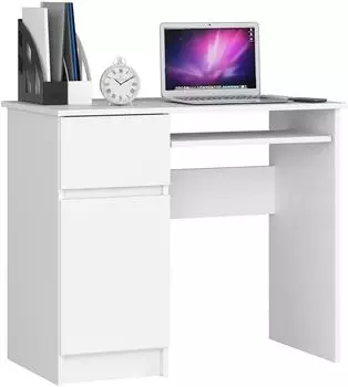 Akord Furniture Factory Piksel Computertisch mit Schublade, T&uuml;r und Tastaturablage, wei&szlig; (90x50x77cm)