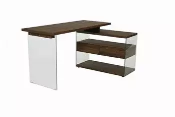 Jahnke LUX C 15 E Eckschreibtisch Glas/Walnuss, 2 Schubladen (LUX C 15 E)