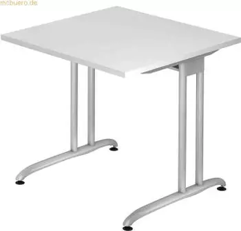 Hammerbacher Ergonomic B-Serie BS08/W Schreibtisch 80x80cm wei&szlig;/silber