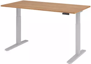 Hammerbacher Ergonomic Aktiv XMKA16 elektrisch h&ouml;henverstellbarer Sitz-Steh-Schreibtisch 160x80cm Nussbaum/silber (XMKA16/N/S)
