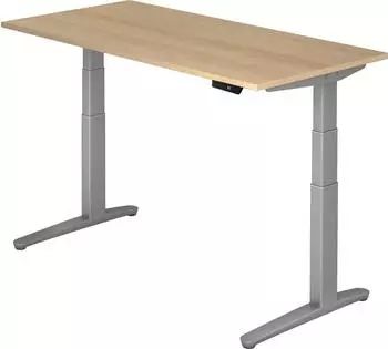 Hammerbacher Ergonomic Aktiv XBHM16 elektrisch h&ouml;henverstellbarer Sitz-Steh-Schreibtisch 160x80cm Eiche/silber (XBHM16/E/SS)