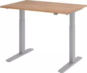 Hammerbacher Ergonomic Aktiv XMKA12 elektrisch h&ouml;henverstellbarer Sitz-Steh-Schreibtisch 120x80cm Nussbaum/silber (XMKA12/N/S)