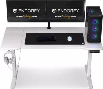 Endorfy Atlas L Electric elektrisch h&ouml;henverstellbarer Sitz-Steh-Schreibtisch 150x78cm Onyx White/wei&szlig; (EY8E002)