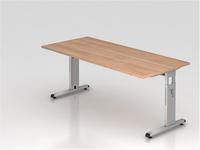 Hammerbacher-Schreibtisch C-Fu&szlig; 180x80cm Nussbaum/Silber-VOS19/N/S