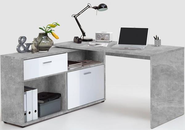 FMD Eck-Schreibtisch Diego betonfarben/weiß