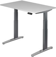 Arbeitstisch 120x80 cm Platte wei&szlig;, Gestell graphit/Alu poliert, elektrisch h&ouml;he -