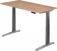 Arbeitstisch 160x80 cm Platte Nu&szlig;baum, Gestell graphit/Alu poliert, elektrisch h -