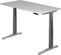 Arbeitstisch 160x80 cm Platte grau, Gestell graphit/Alu poliert, elektrisch h&ouml;he -