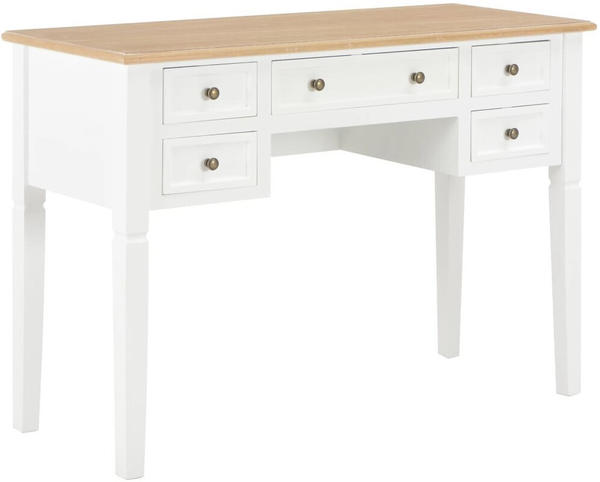 vidaXL Desk With 5 Drawers in White Wood