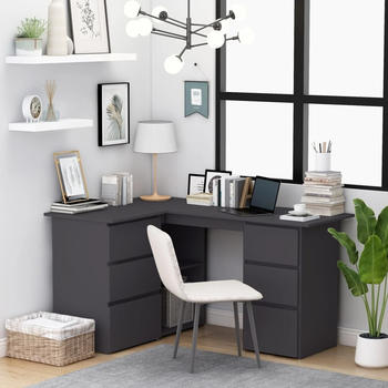 vidaXL Angle Desk With Drawers Grey