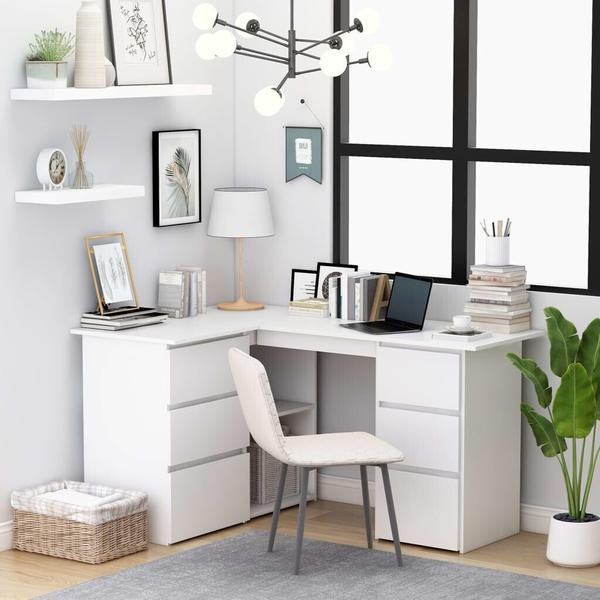 vidaXL Angle Desk With Drawers White