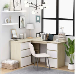 vidaXL Angle Desk With Drawers White/Sonoma Oak