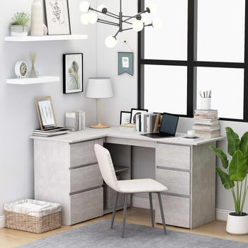 vidaXL Angle Desk With Drawers Concrete Grey