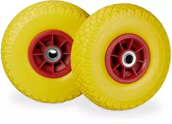 Relaxdays Sackkarrenrad PU 3.00-4 2er Set Gelb ot