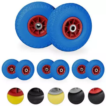 Relaxdays 8 x Sackkarrenrad PU 3.00-4 blau-rot Blau ot