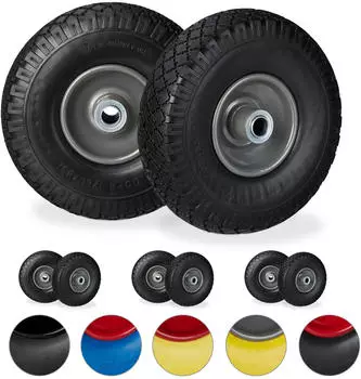 Relaxdays Sackkarrenrad PU-Vollgummireifen 3.00-4" Stahlfelge 100kg, 8er-Set (260x85mm)
