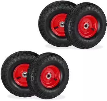 Relaxdays Sackkarrenrad 4er Set 4.10 3.50-4 Rot chwarz