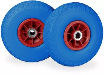 Relaxdays 4 x Sackkarrenrad PU 3.00-4 blau-rot Blau ot