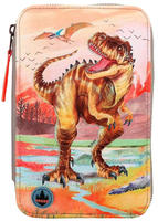 Dino World Triple Pencil Case LED Khaki Brown