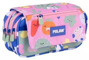 MILAN Pencil Case 4 Zips with Flap Green & Grow