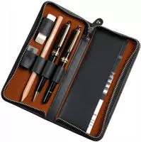 Alassio Schreibger&auml;te-Etui, f&uuml;r 3 Schreibger&auml;te, schwarz aus Leder, zwei Schlaufen