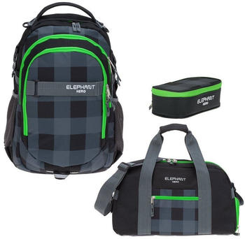 Elephant Hero Signature School Backpack Set 3-tlg. plaid green