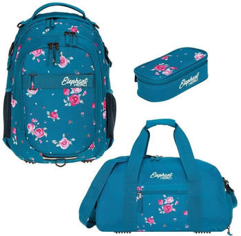 Elephant Hero Signature School Backpack Set 3-tlg. blue flower