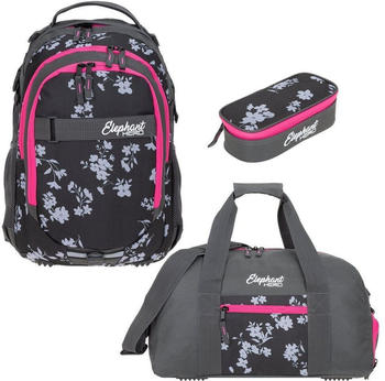 Elephant Hero Signature School Backpack Set 3-tlg. grey flower pink zip