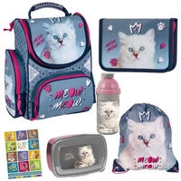 Goldkids Schulranzen Katze Cat Motiv ergonomischer Ranzen Federmappe Turnbeutel