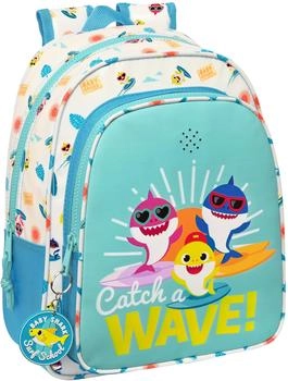 Safta Baby Shark Surfing 33 cm Small Backpack with Music and Trolley Attachment