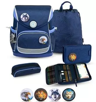 Belmil Compact Plus Schulranzenset Topographic für Jungen blau 5-teilig (405-41/P/S/35)