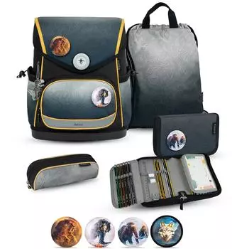 Belmil Compact Plus Premium Schulranzenset 5-teilig Black Grey (405-41/P/S/39)