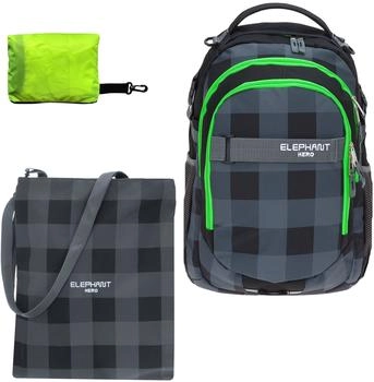 Elephant Hero with Gym Bag & Rain Cover plaid black/green
